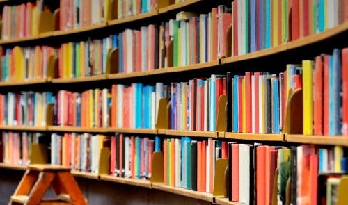 Colorful bookshelves